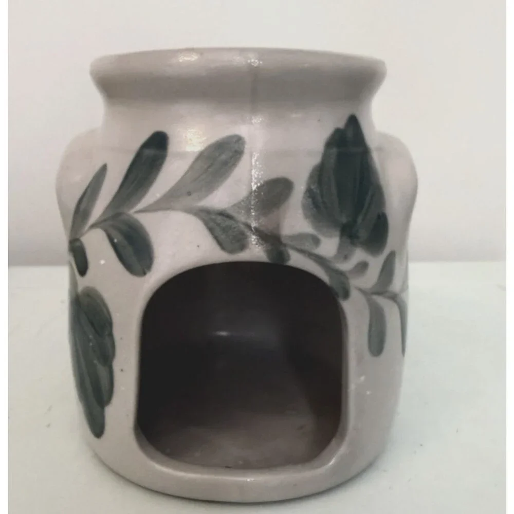 VTG Don Hains Salmon Falls Stoneware Pottery Tart Warmer Pennsylvia Green